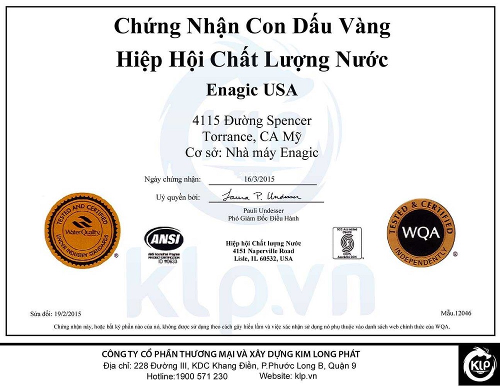 Chứng Nhận Chất Lượng Y Tế Kangen - Enagic kimlongphat.vn
