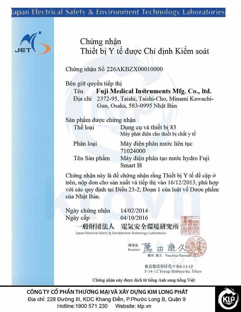Chứng Nhận Xuất Xứ Hàng Hóa Của Tập Đoàn Fuji Medical kimlongphat.vn