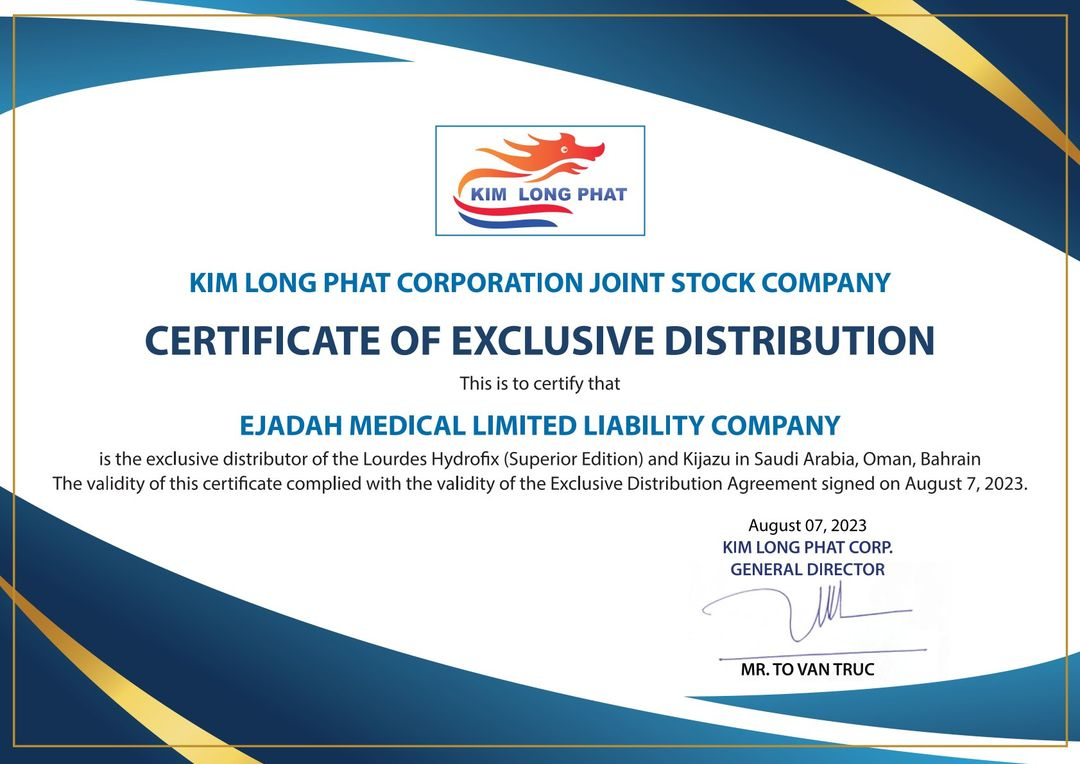 Congratulations to Ejadah Medical LLC, which has become the exclusive distributor of Kim Long Phat Corp.'s Lourdes Hydrofix (Superior Edition) and Kijazu brands in Saudi Arabia, Oman, and Bahrain.